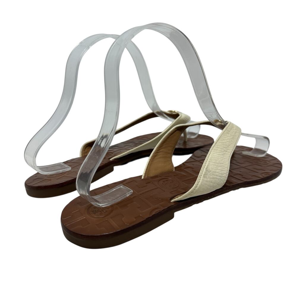 Tory Burch Thora Thong‎ Sandals Flip Flops Patent Leather Ivory Gold Size US 8 - Picture 6 of 14